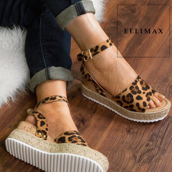 DBDK Fashion Shoes - SZ 8.5/10 Leopard Ankle Strap Espadrille Sandals